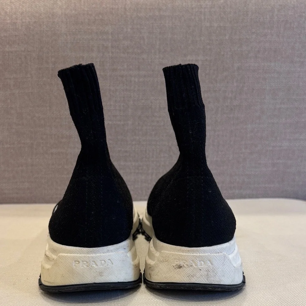 Prada Women's Black and White Sock Sneakers - Picture 3 of 6